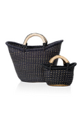 Small Basket Bag - black- with-handles